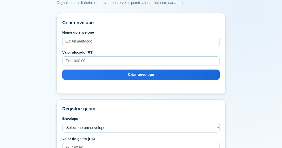 Calculadora de Orçamento por Envelopes (Pix)
